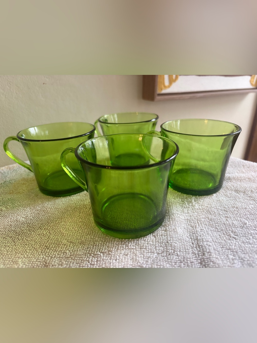 Vintage Duralex France Green Glass Coffee Mugs - Set of 4